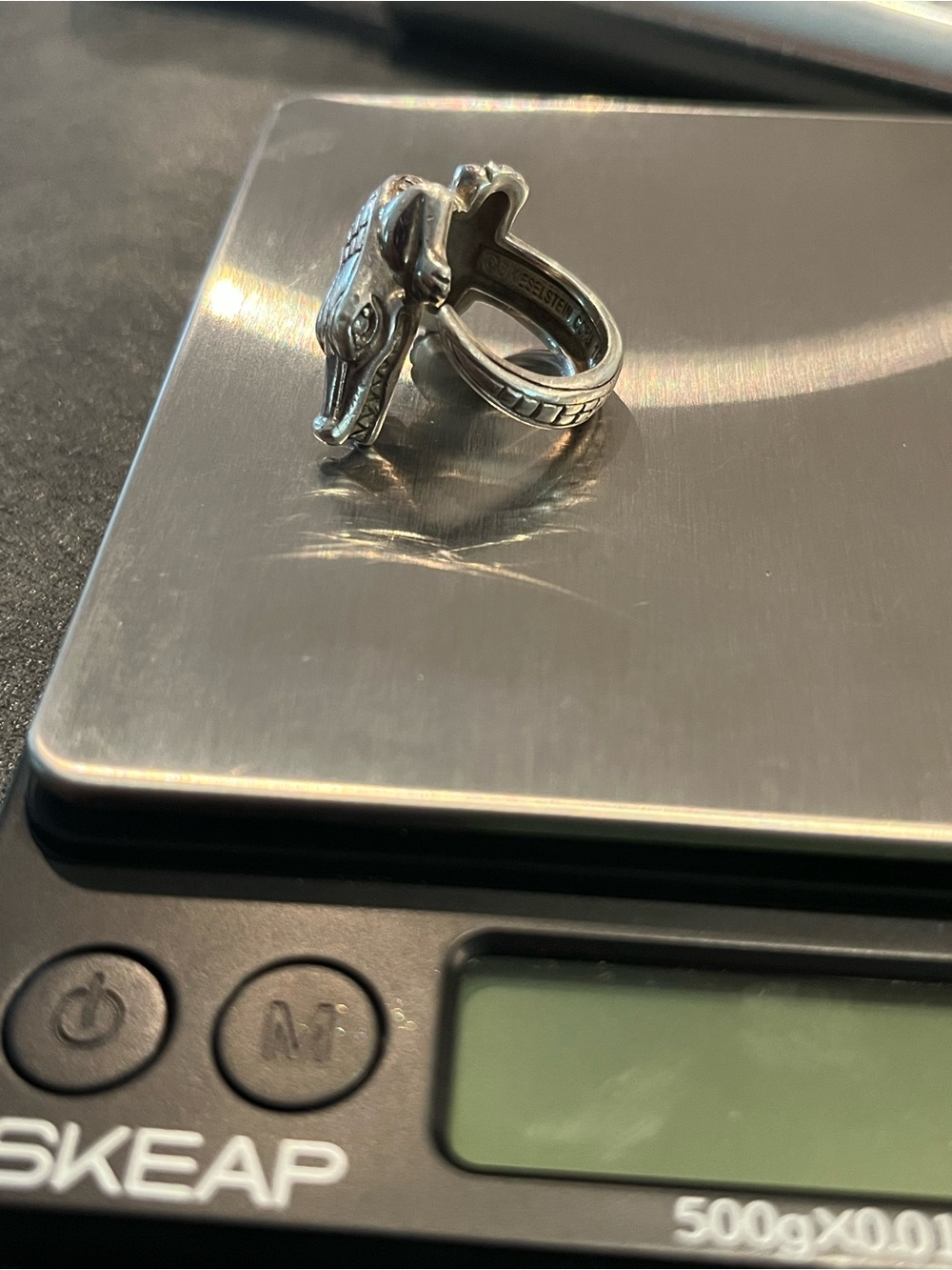 Barry Kieselstein Cord 1988 Sterling Silver  Diamond Eyes Crocodile Ring